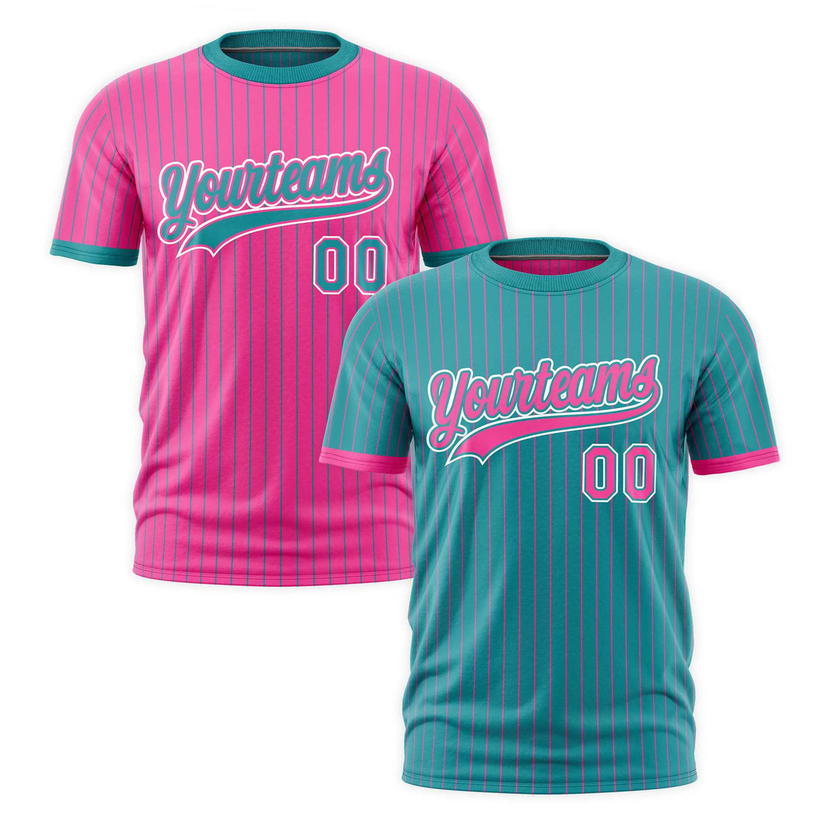 Custom Pink Aqua White Reversible Stripe Fashion T-shirt| KXKSHOP