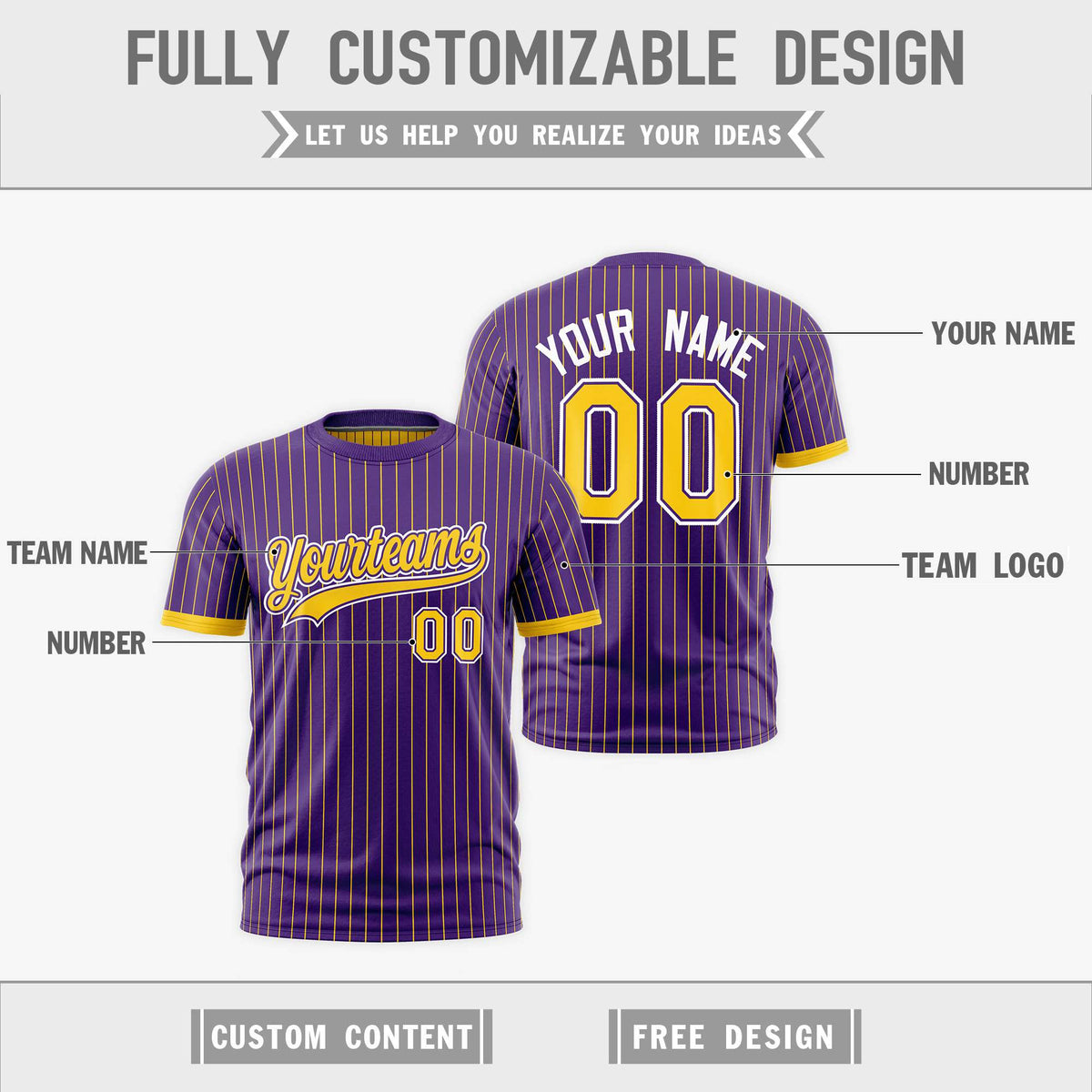 Custom Gold Purple White Reversible Stripe Fashion T-shirt| KXKSHOP