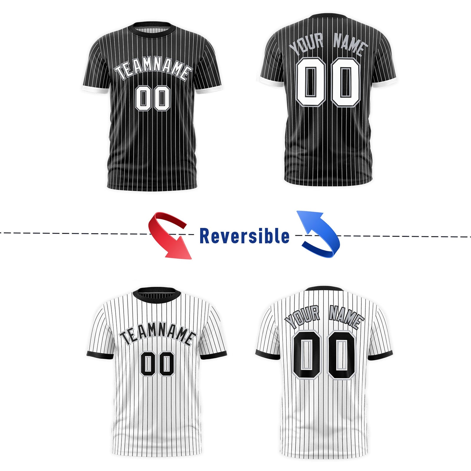 Custom White Black Silver Reversible Stripe Fashion T-shirt| KXKSHOP