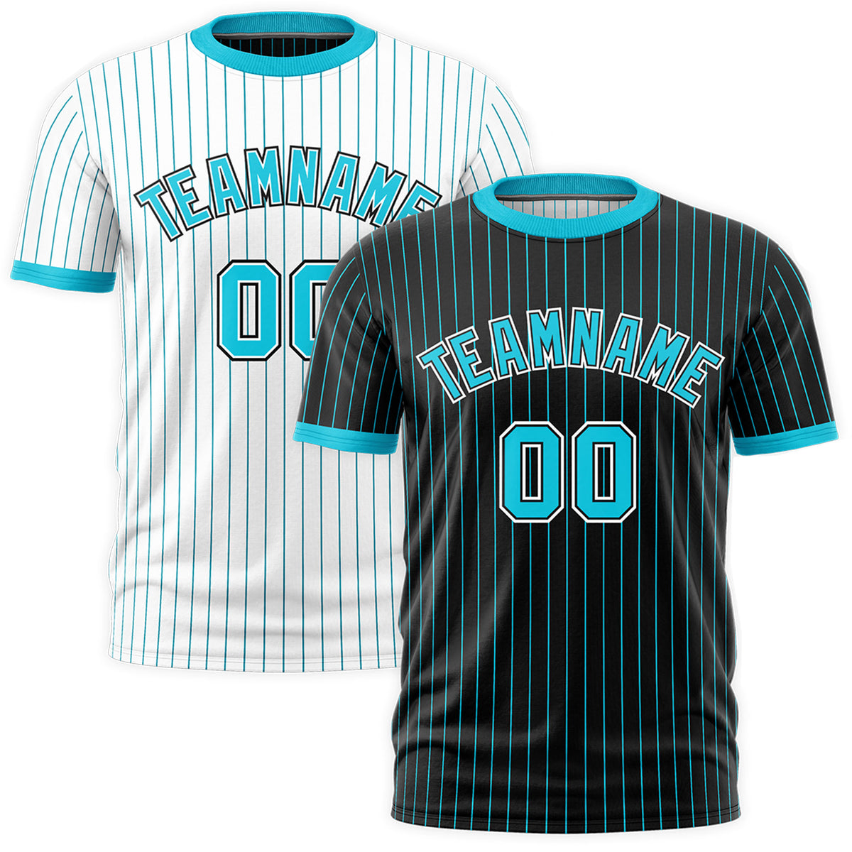 Custom Sky Blue Black White Reversible Stripe Fashion T-shirt| KXKSHOP