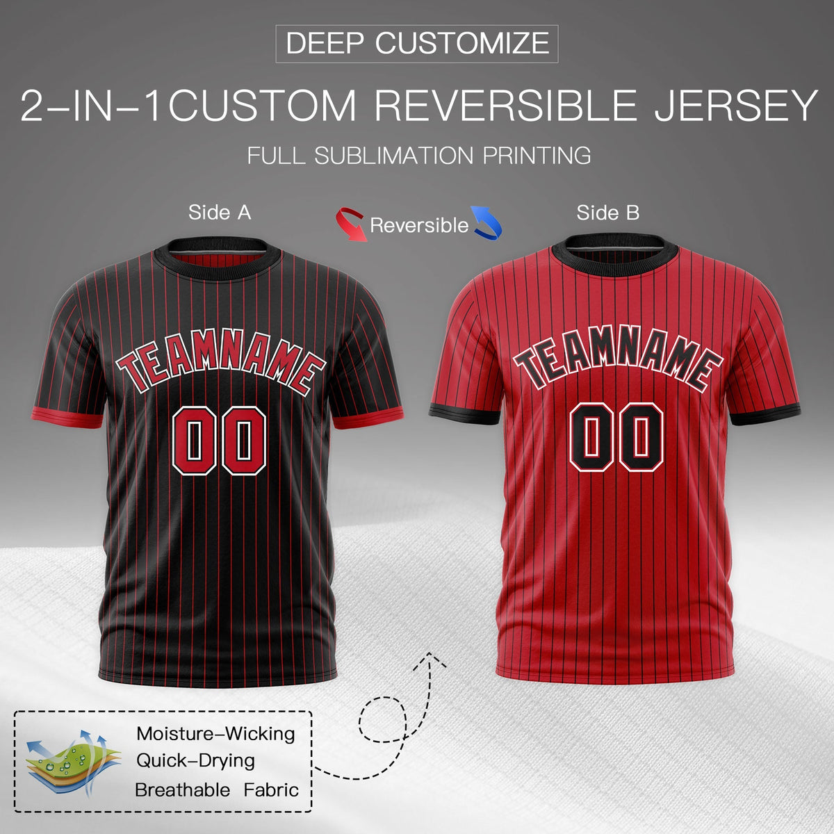 Custom Red Black White Reversible Stripe Fashion T-shirt| KXKSHOP