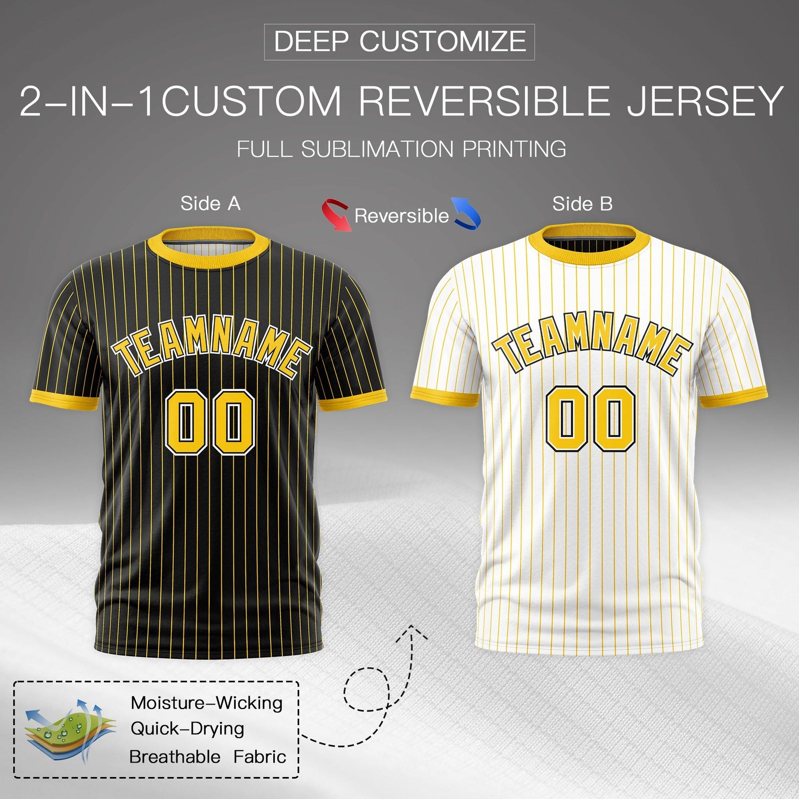 Custom Gold Black White Reversible Stripe Fashion T-shirt| KXKSHOP