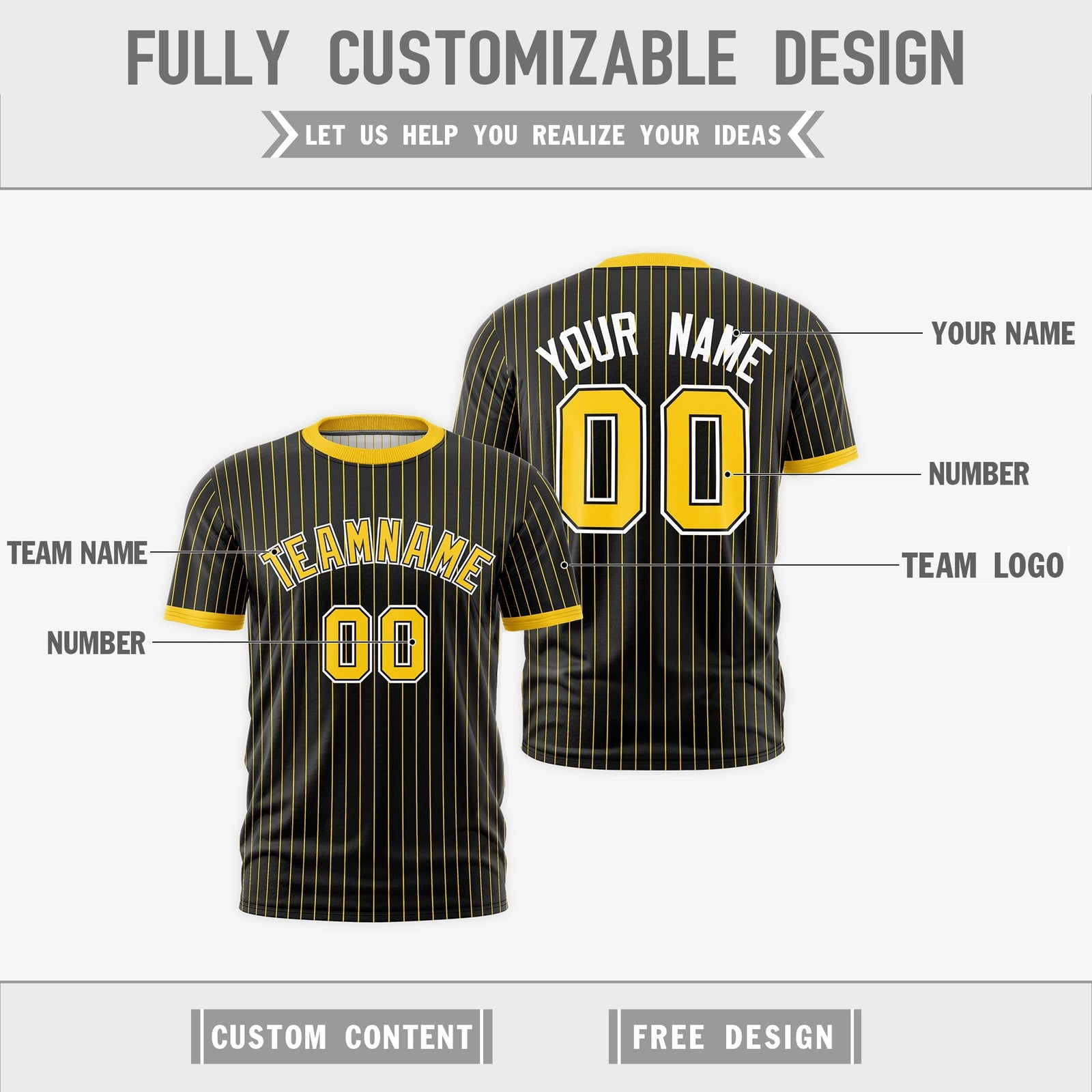 Custom Gold Black White Reversible Stripe Fashion T-shirt| KXKSHOP