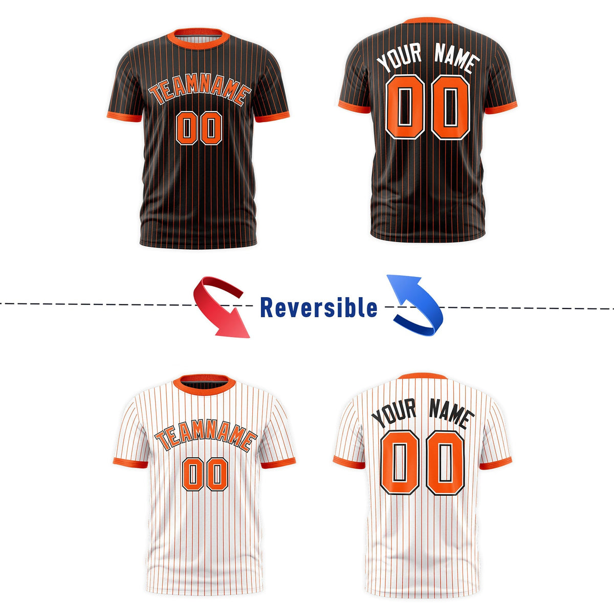 Custom Orange Black White Reversible Stripe Fashion T-shirt| KXKSHOP