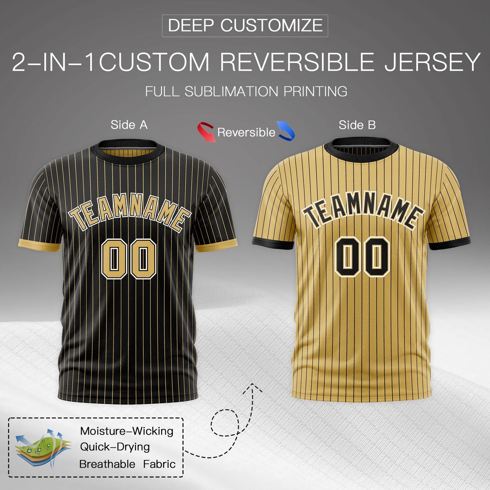 Custom Old Gold Black White Reversible Stripe Fashion T-shirt| KXKSHOP
