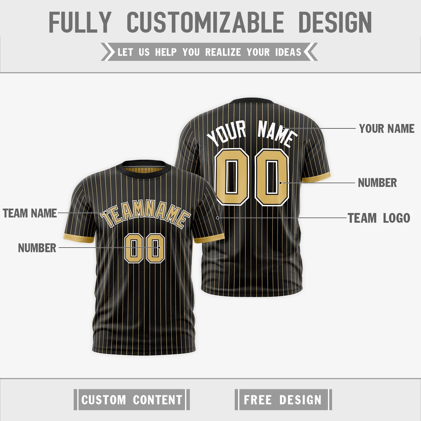 Custom Old Gold Black White Reversible Stripe Fashion T-shirt| KXKSHOP