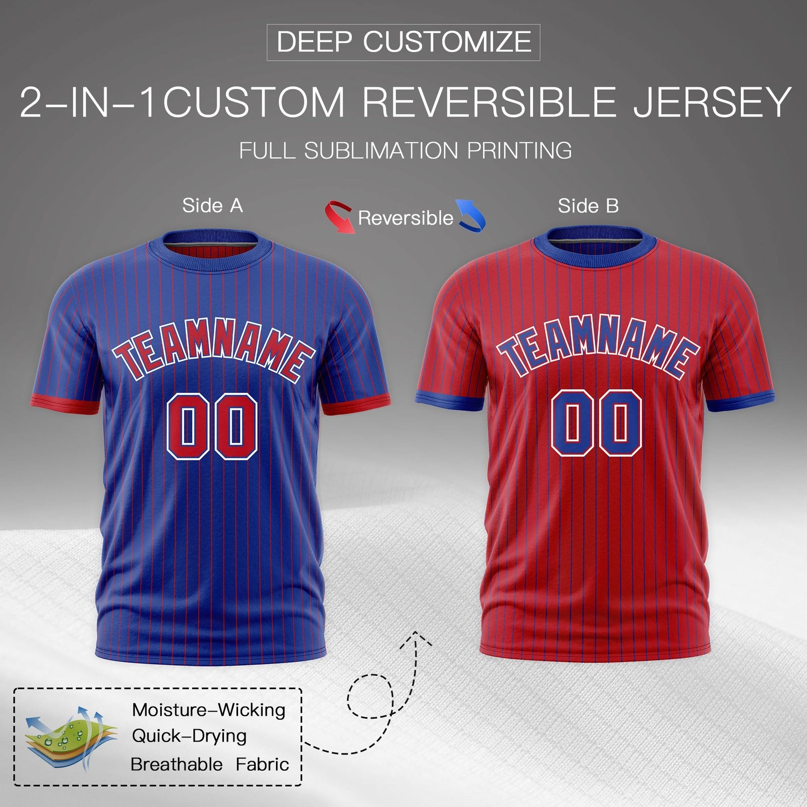 Custom Red Royal Blue White Reversible Stripe Fashion T-shirt| KXKSHOP