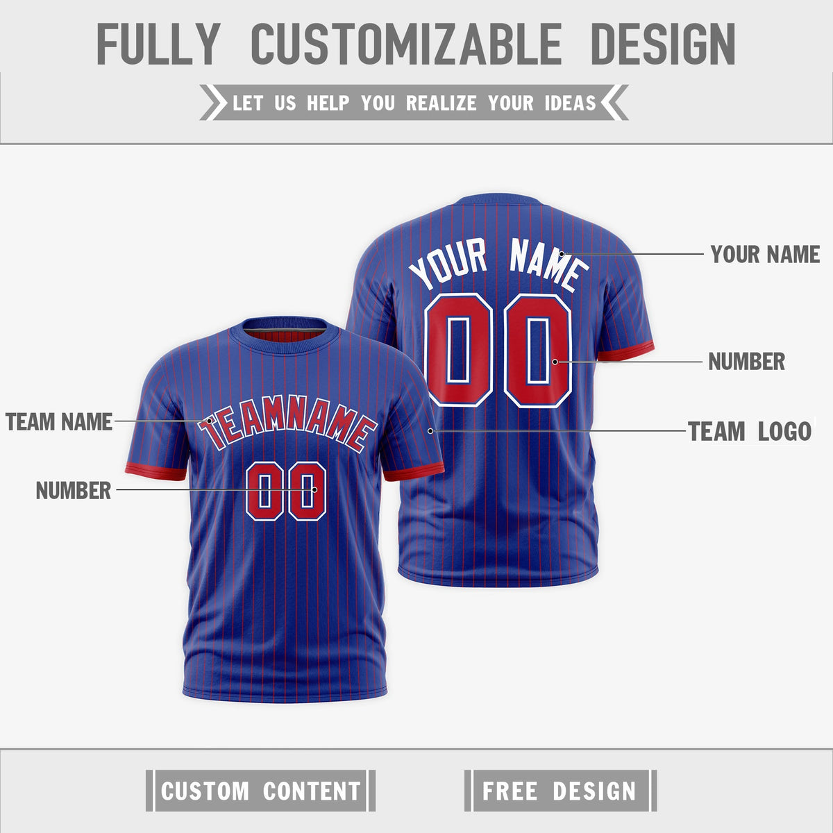 Custom Red Royal Blue White Reversible Stripe Fashion T-shirt| KXKSHOP