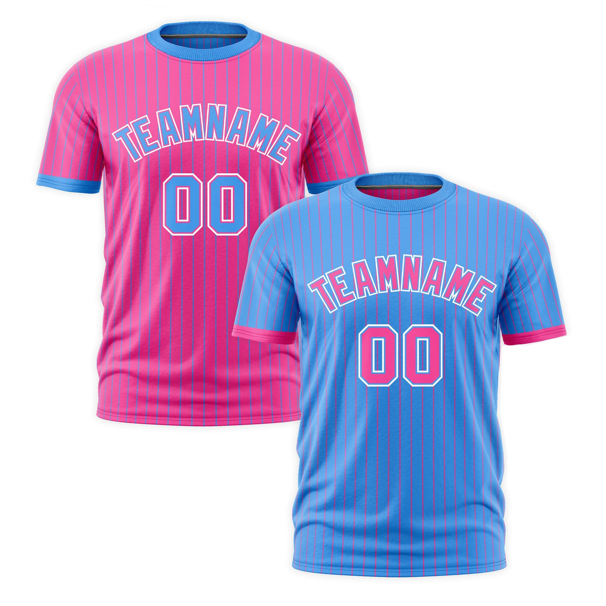 Custom Pink Powder Blue White Reversible Stripe Fashion T-shirt| KXKSHOP