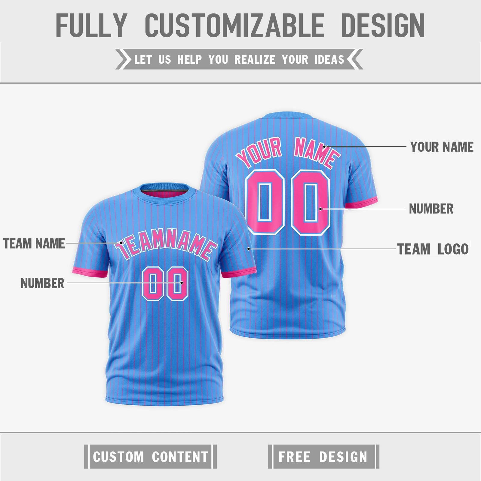 Custom Pink Powder Blue White Reversible Stripe Fashion T-shirt| KXKSHOP