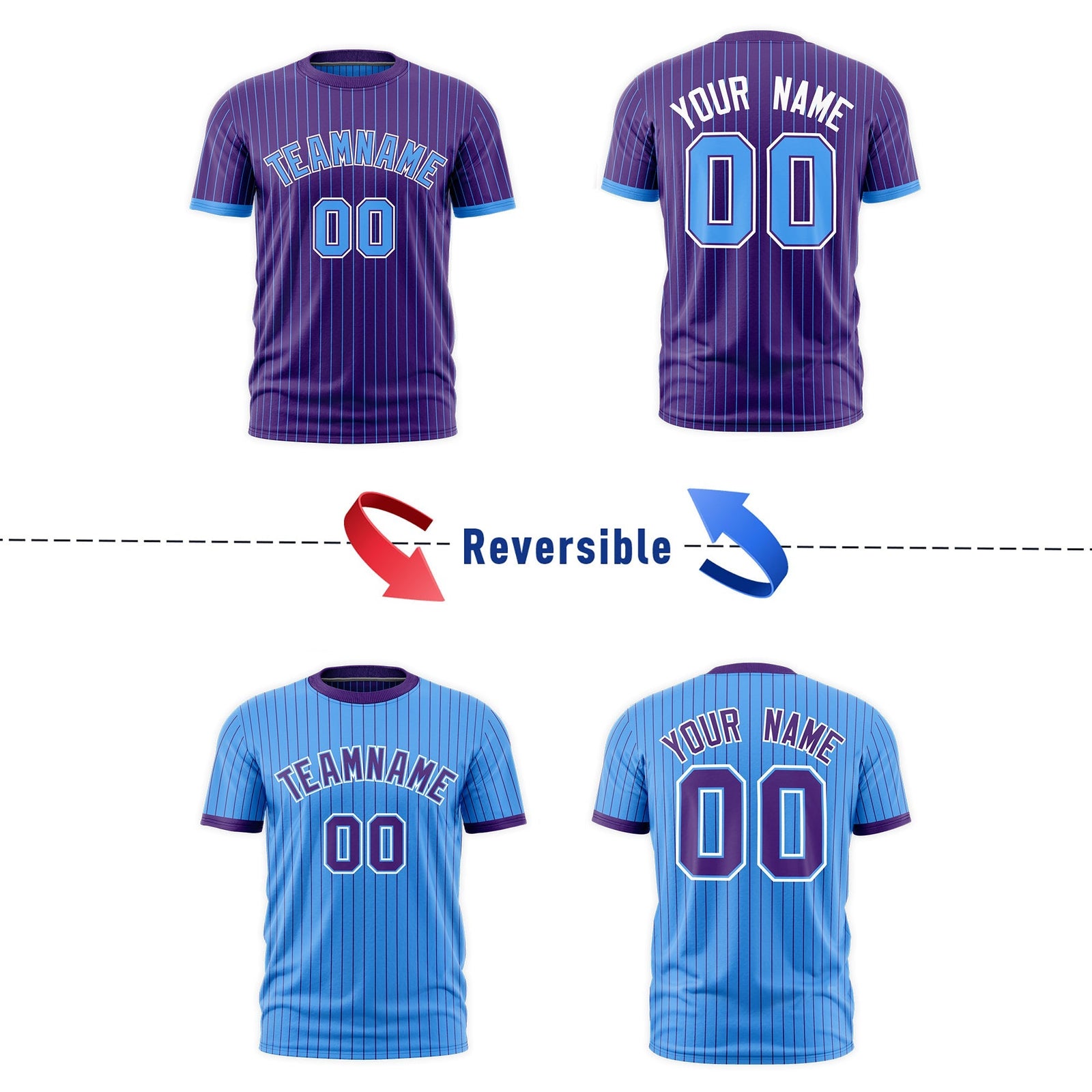 Custom Powder Blue Purple White Reversible Stripe Fashion T-shirt| KXKSHOP