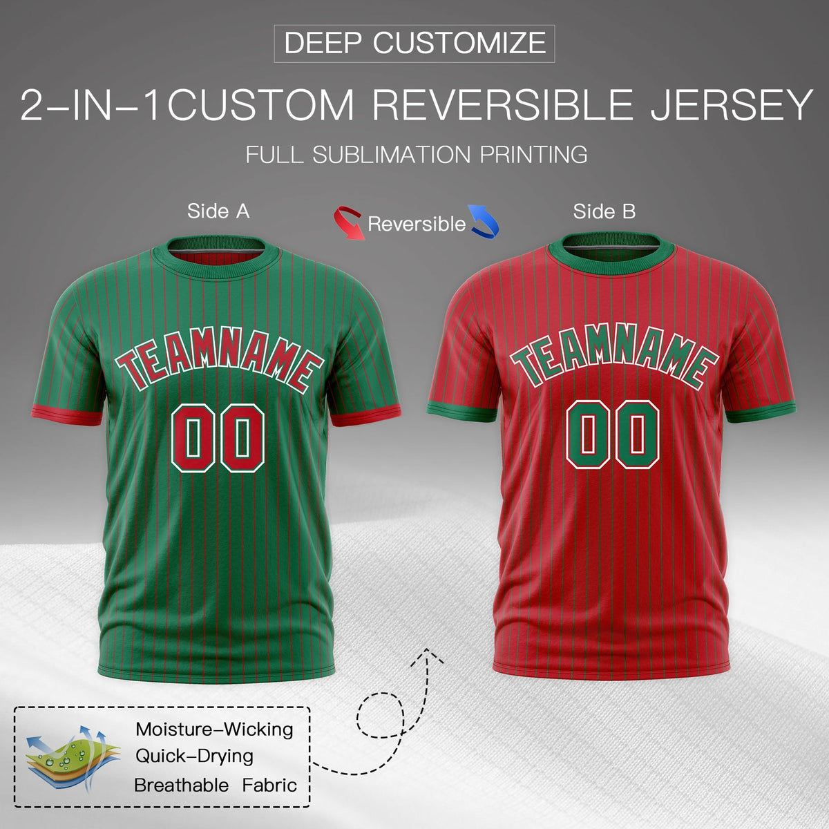 Custom Red Kelly Green White Reversible Stripe Fashion T-shirt| KXKSHOP