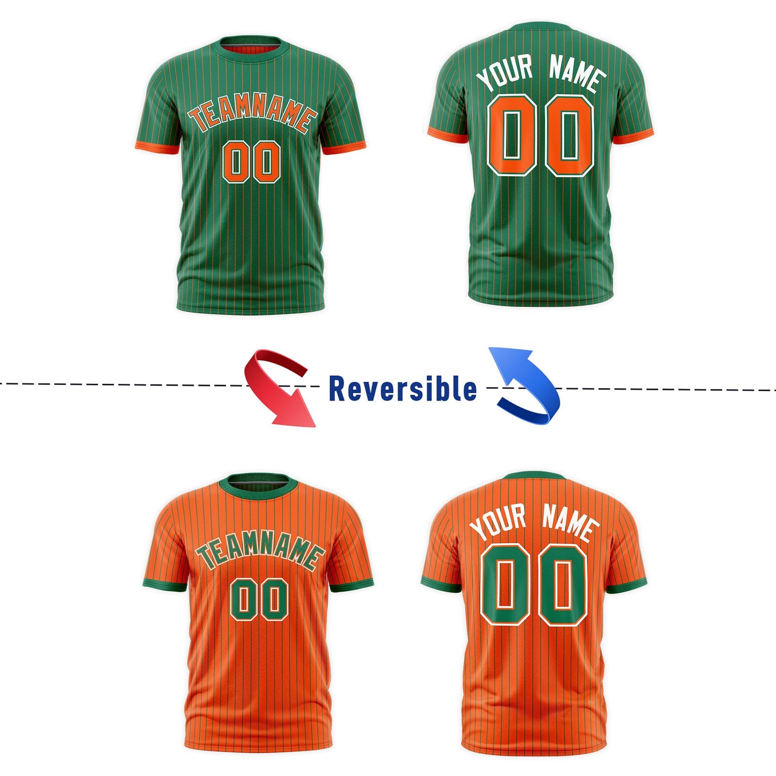 Custom Orange Kelly Green White Reversible Stripe Fashion T-shirt| KXKSHOP