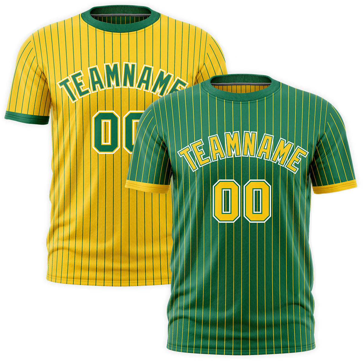 Custom Gold Kelly Green White Reversible Stripe Fashion T-shirt| KXKSHOP