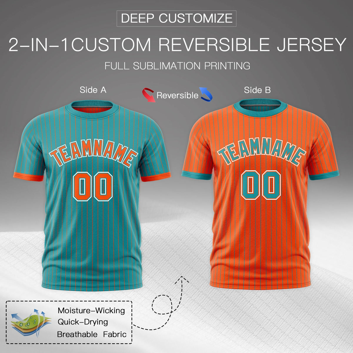 Custom Orange Aqua White Reversible Stripe Fashion T-shirt| KXKSHOP