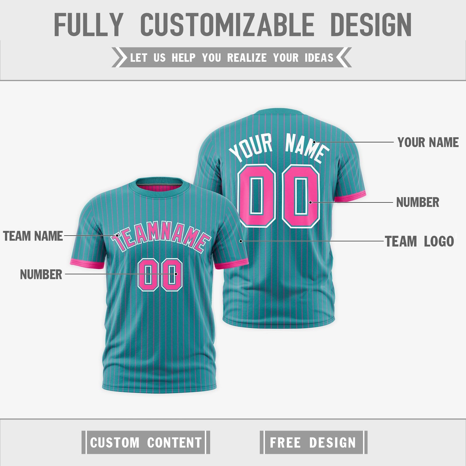 Custom Pink Aqua White Reversible Stripe Fashion T-shirt| KXKSHOP