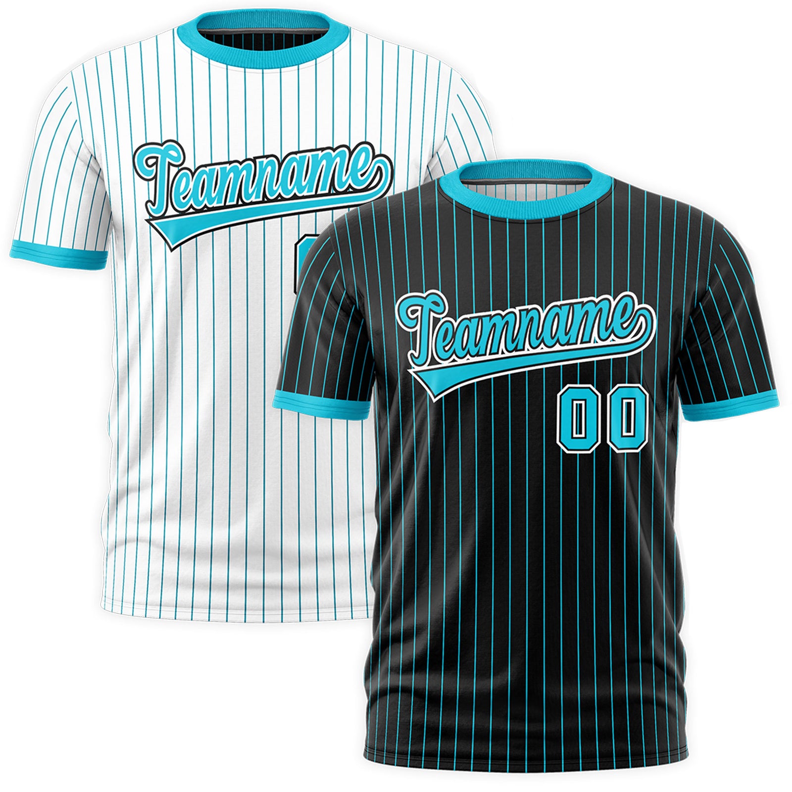 Custom Sky Blue Black White Reversible Stripe Fashion T-shirt| KXKSHOP