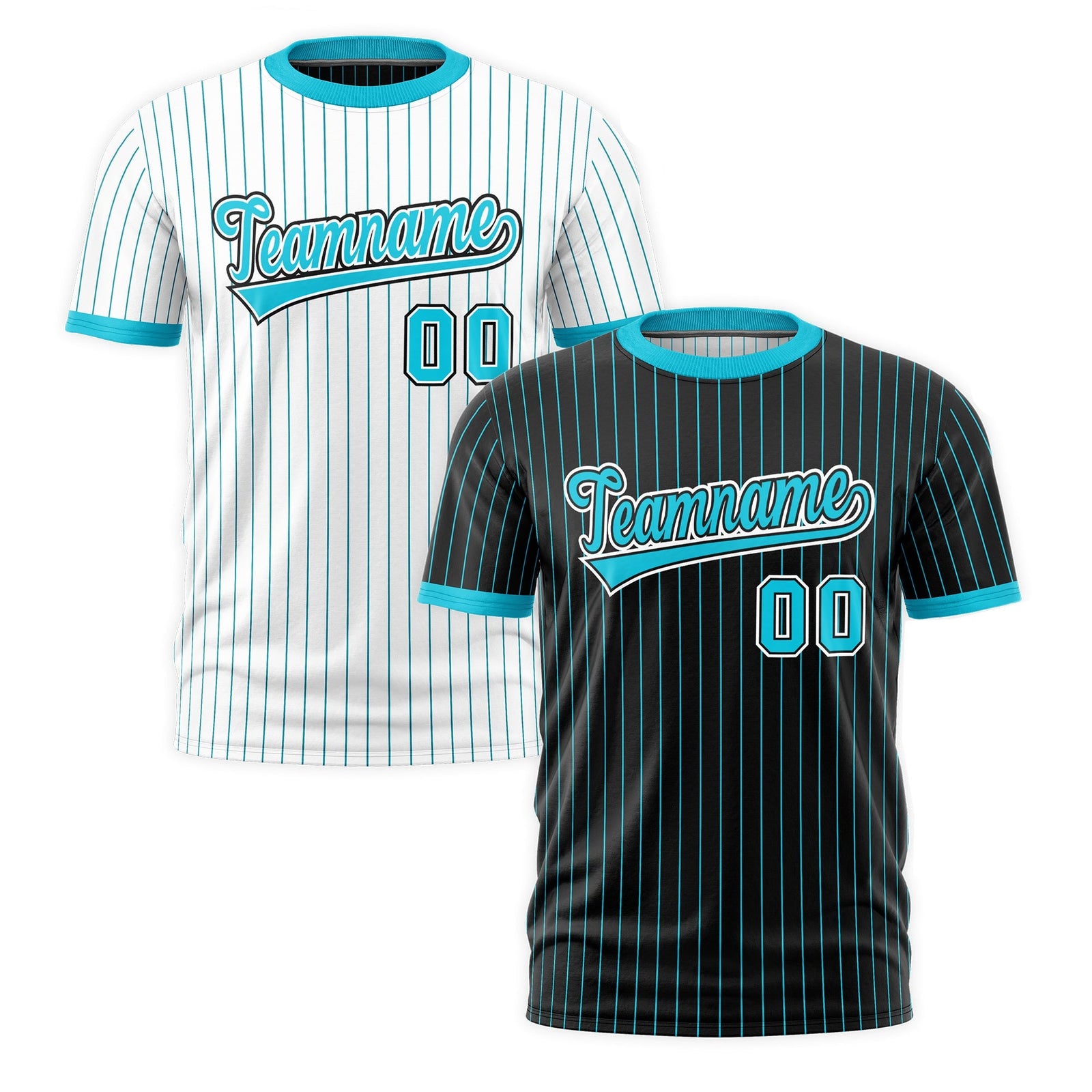 Custom Sky Blue Black White Reversible Stripe Fashion T-shirt| KXKSHOP