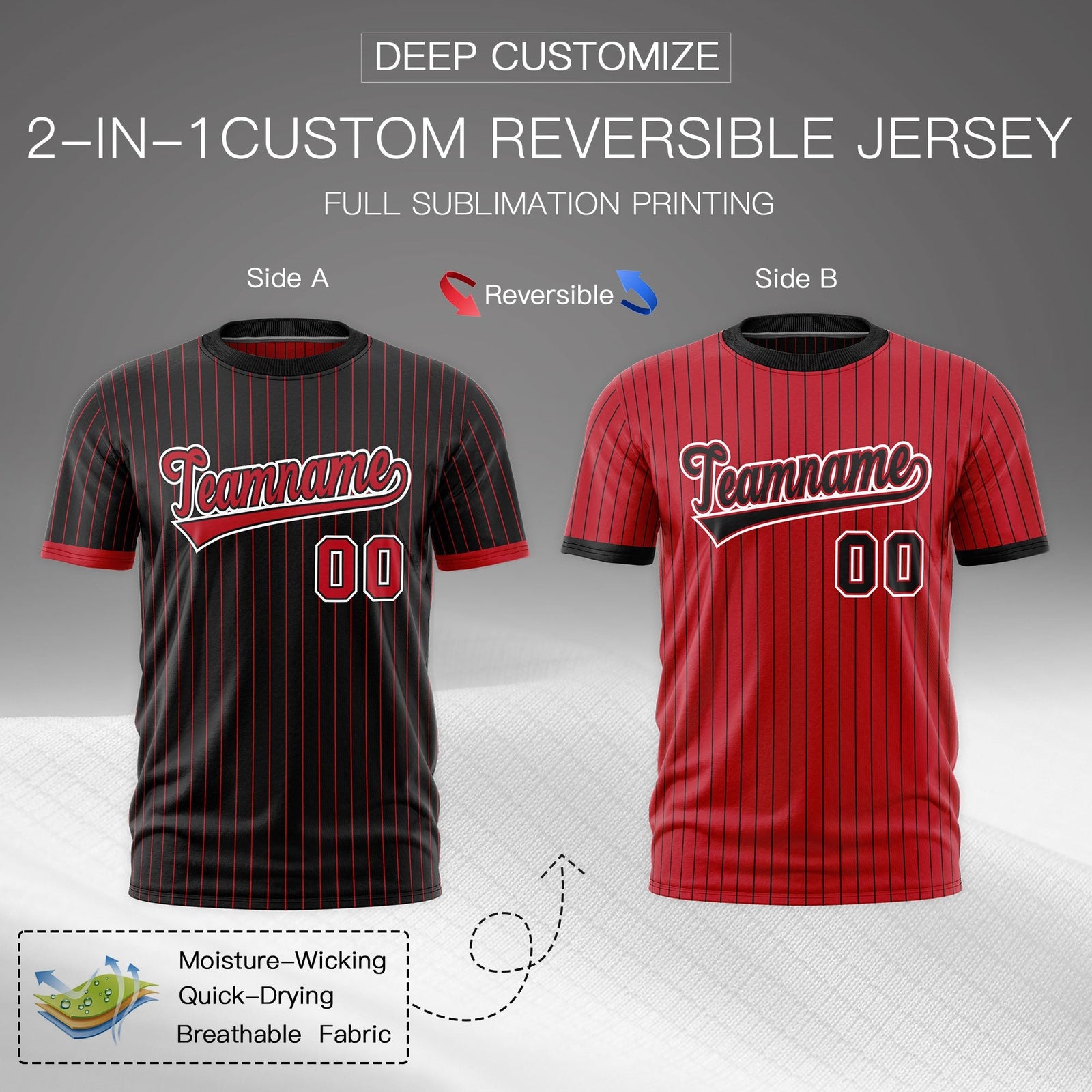 Custom Red Black White Reversible Stripe Fashion T-shirt| KXKSHOP