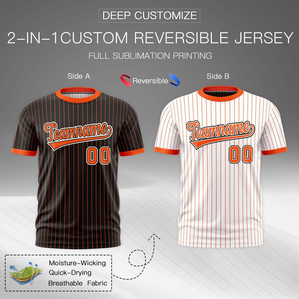 Custom Orange Black White Reversible Stripe Fashion T-shirt| KXKSHOP