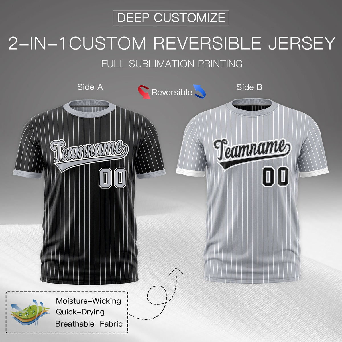 Custom Silver Black White Reversible Stripe Fashion T-shirt| KXKSHOP