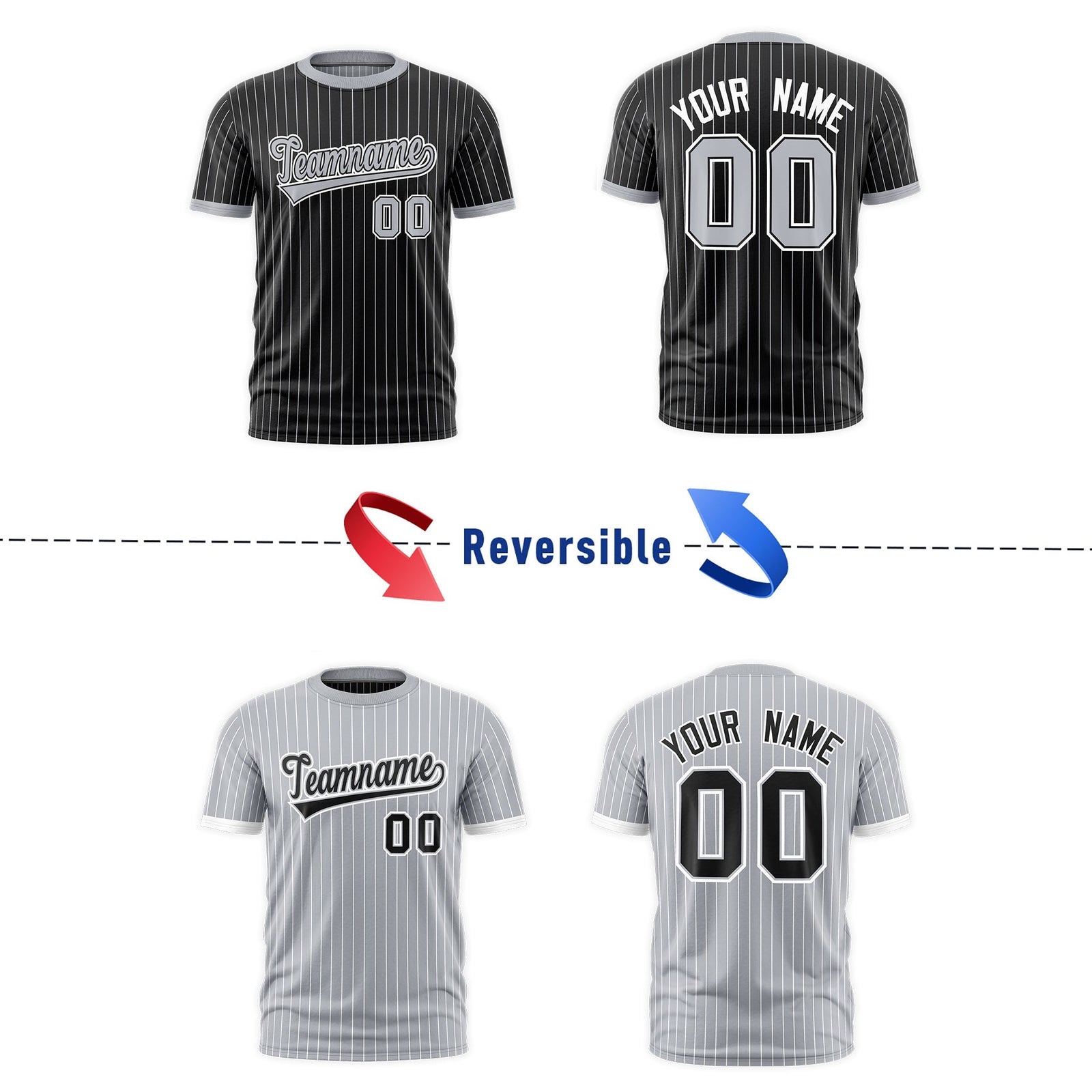 Custom Silver Black White Reversible Stripe Fashion T-shirt| KXKSHOP
