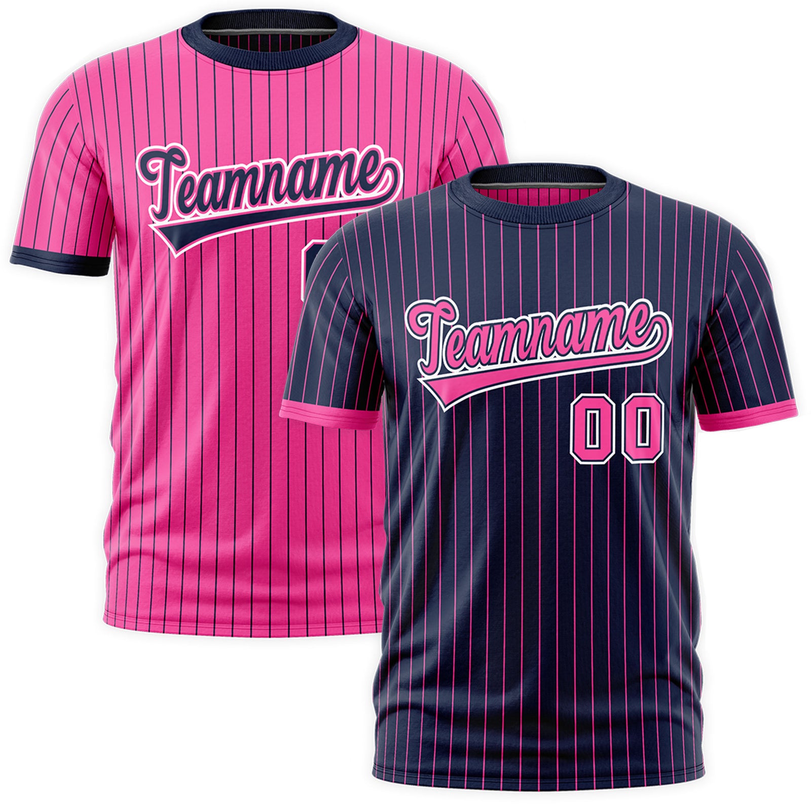Custom Pink Navy White Reversible Stripe Fashion T-shirt| KXKSHOP