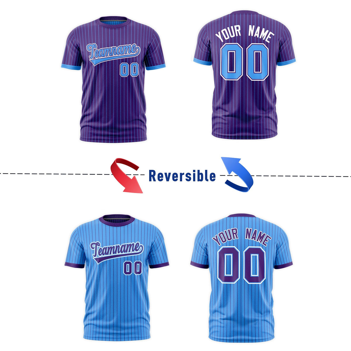 Custom Powder Blue Purple White Reversible Stripe Fashion T-shirt| KXKSHOP
