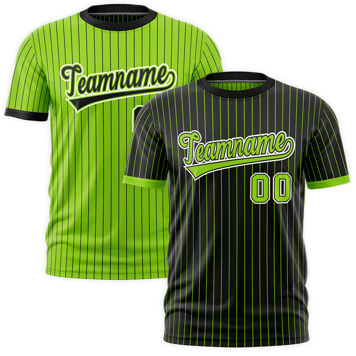 Custom Neon Green Black White Reversible Stripe Fashion T-shirt| KXKSHOP
