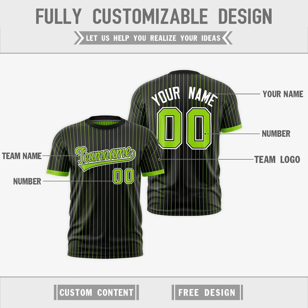 Custom Neon Green Black White Reversible Stripe Fashion T-shirt| KXKSHOP