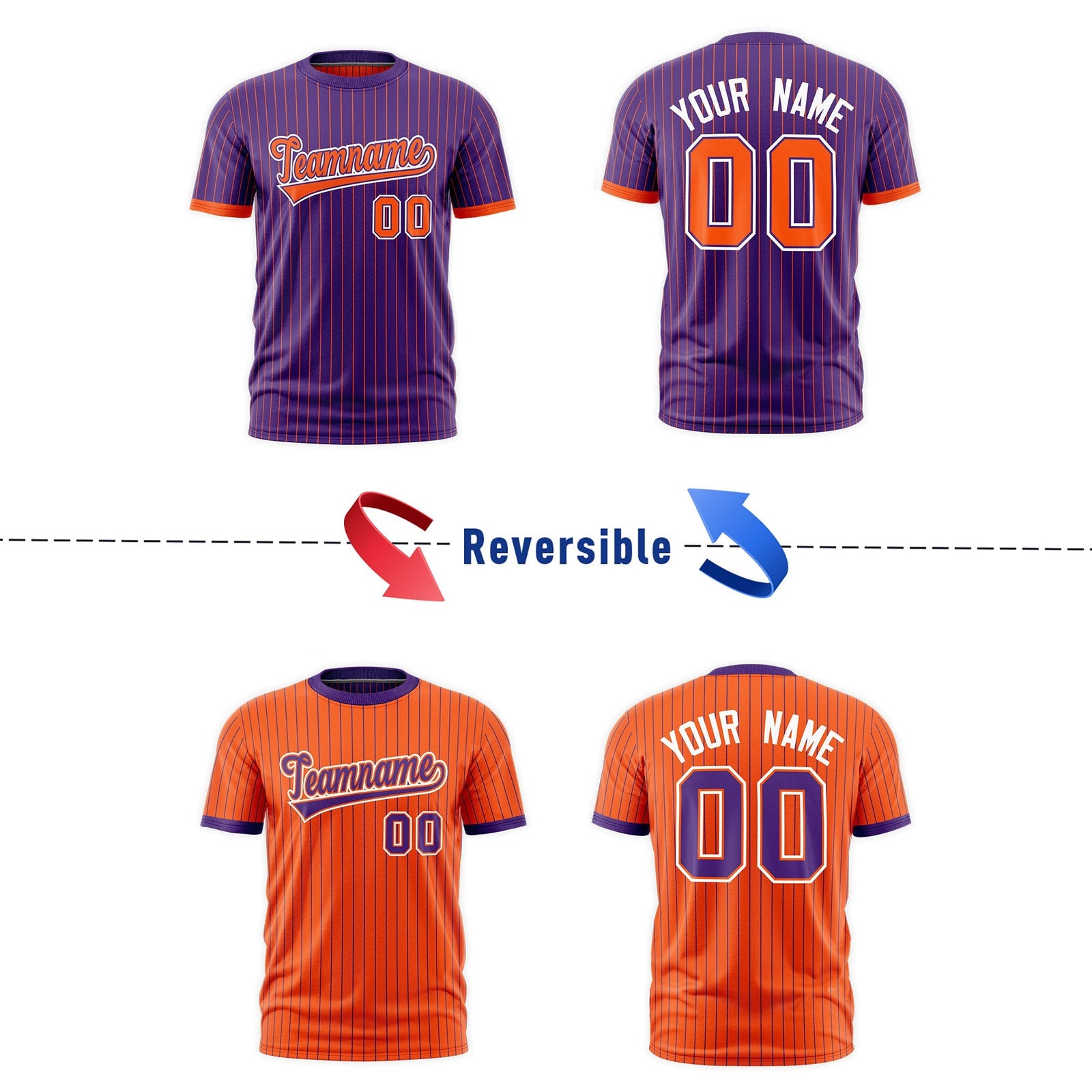 Custom Orange Purple White Reversible Stripe Fashion T-shirt| KXKSHOP