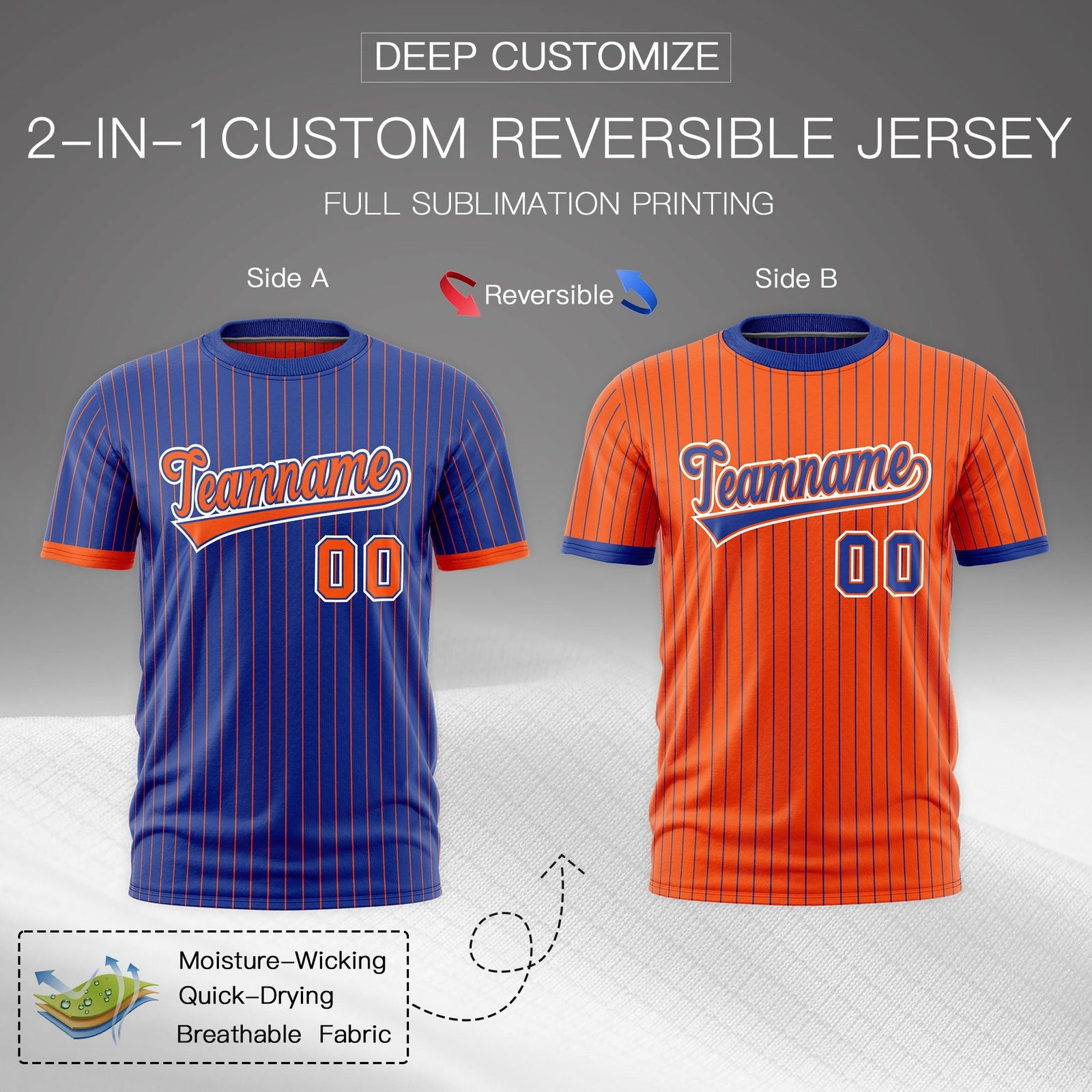 Custom Orange Royal Blue White Reversible Stripe Fashion T-shirt| KXKSHOP