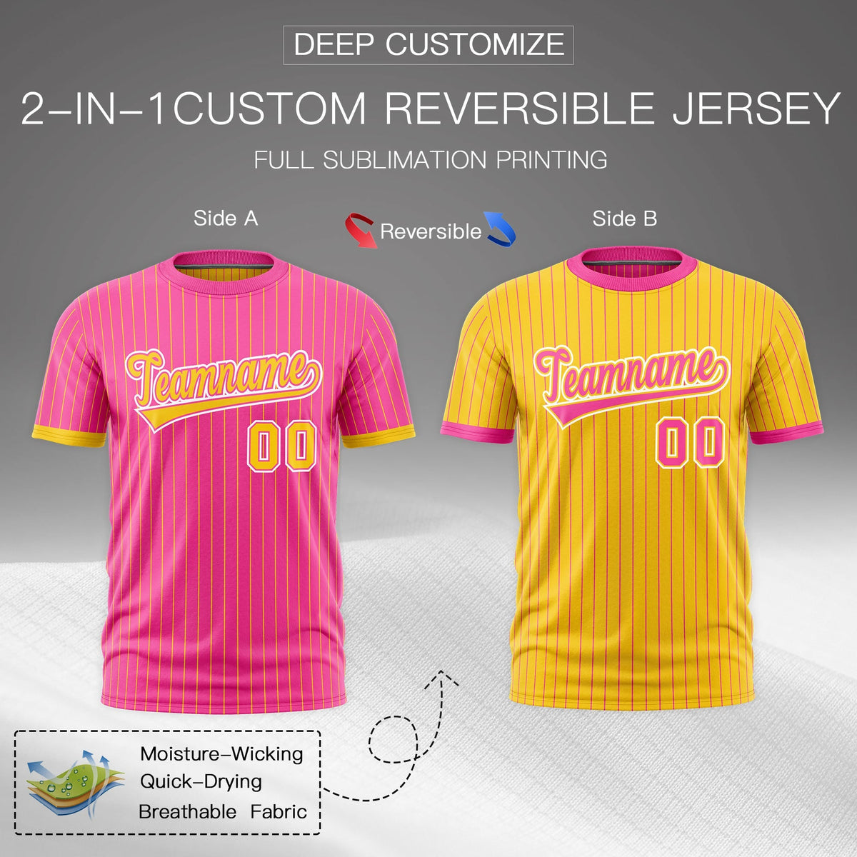 Custom Gold Pink White Reversible Stripe Fashion T-shirt| KXKSHOP