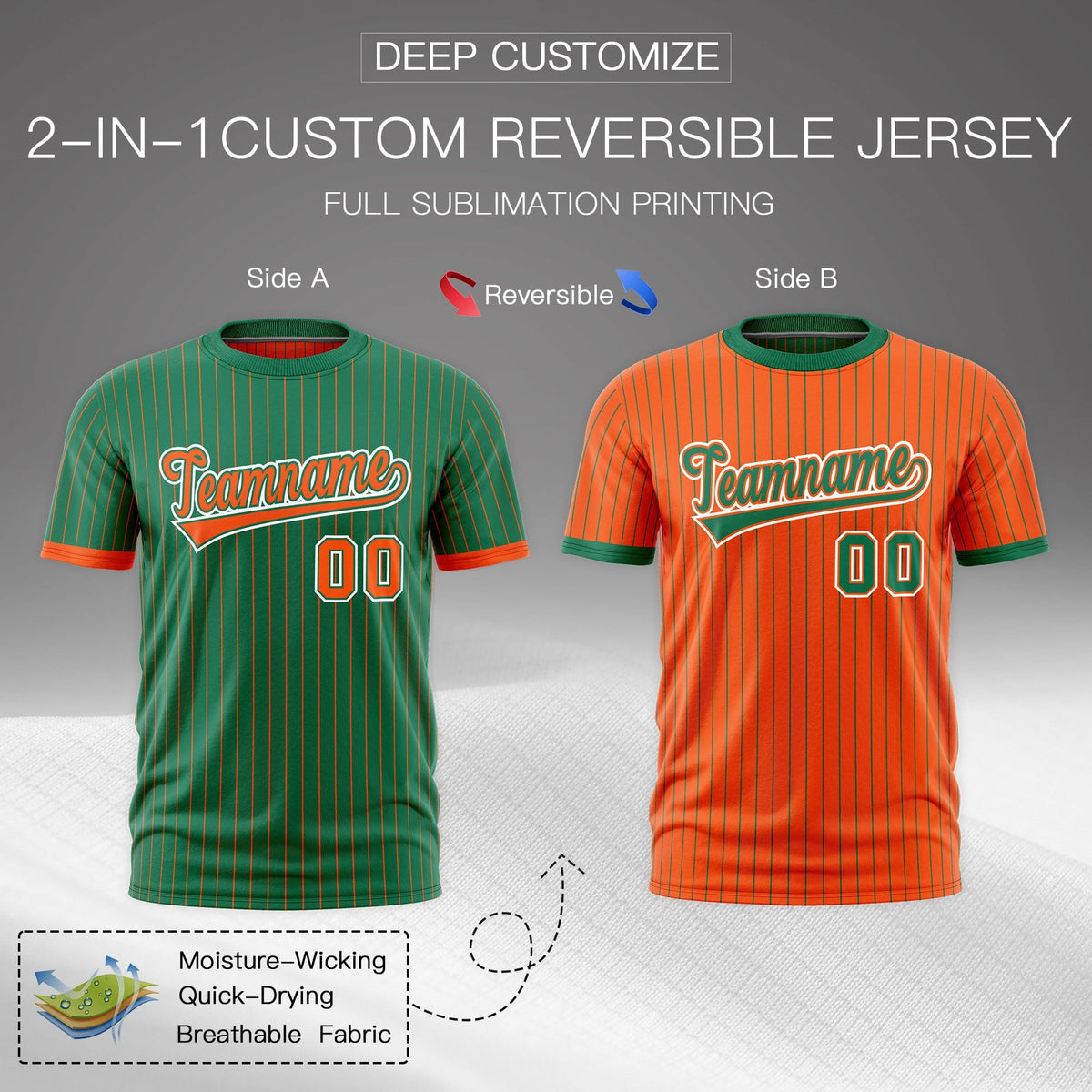 Custom Orange Kelly Green White Reversible Stripe Fashion T-shirt| KXKSHOP