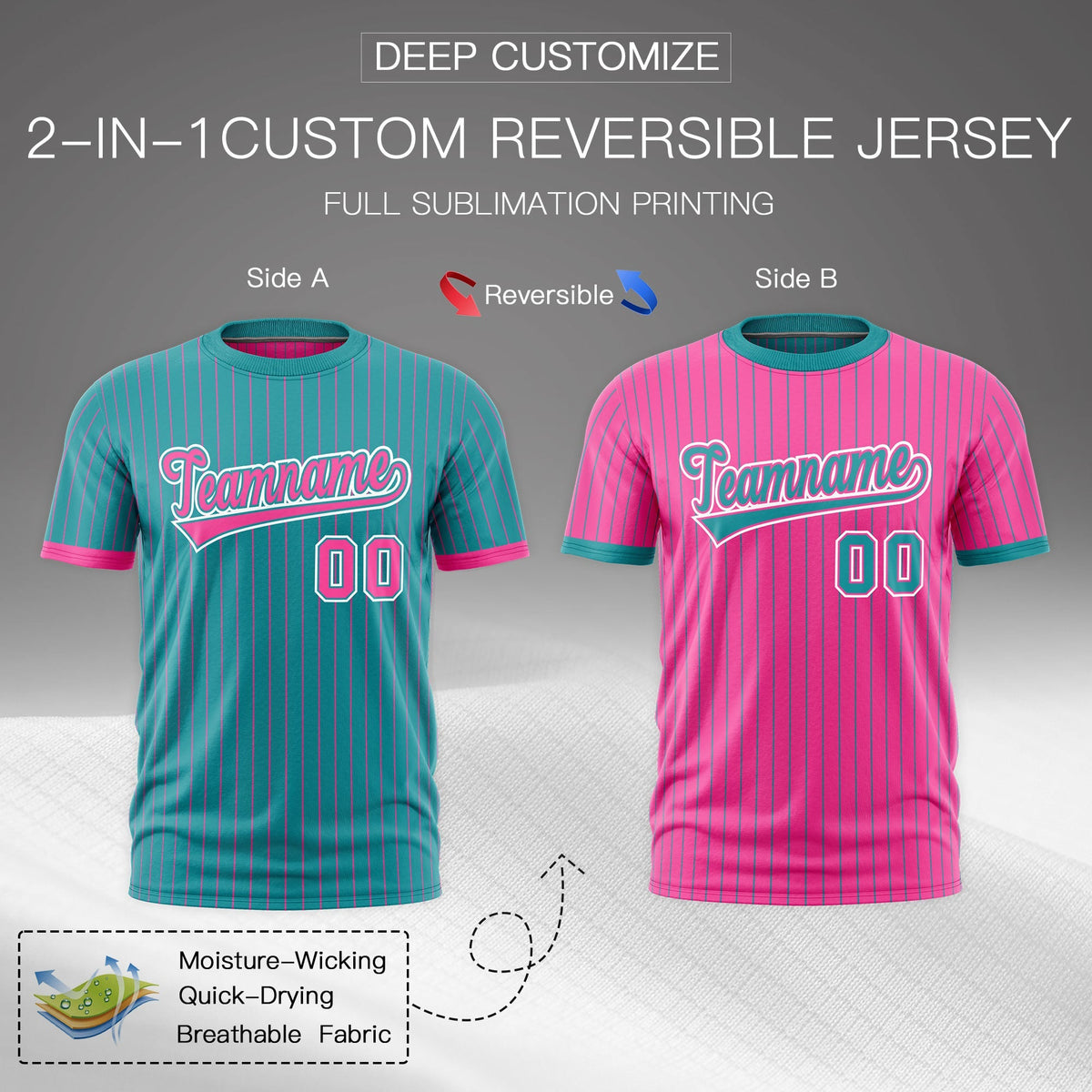 Custom Pink Aqua White Reversible Stripe Fashion T-shirt| KXKSHOP