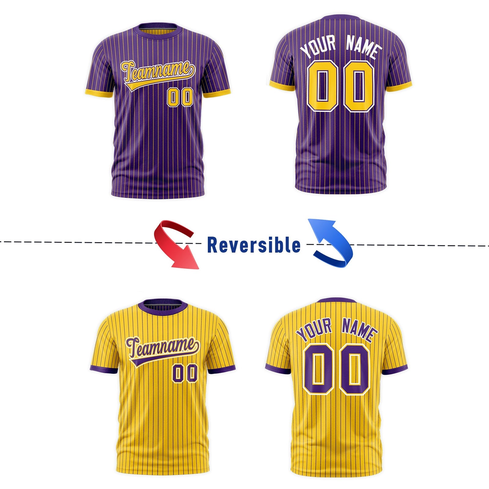 Custom Gold Purple White Reversible Stripe Fashion T-shirt| KXKSHOP