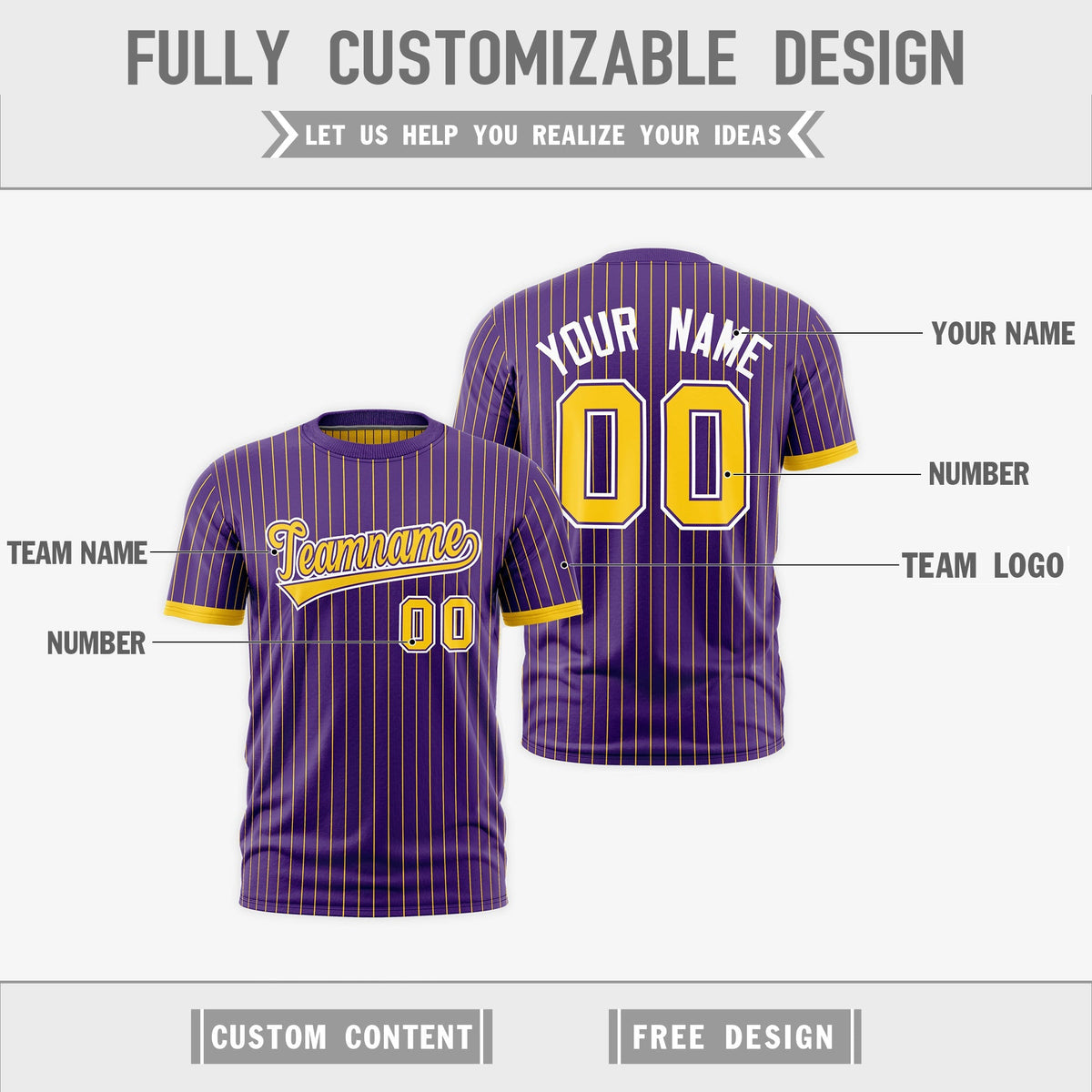Custom Gold Purple White Reversible Stripe Fashion T-shirt| KXKSHOP