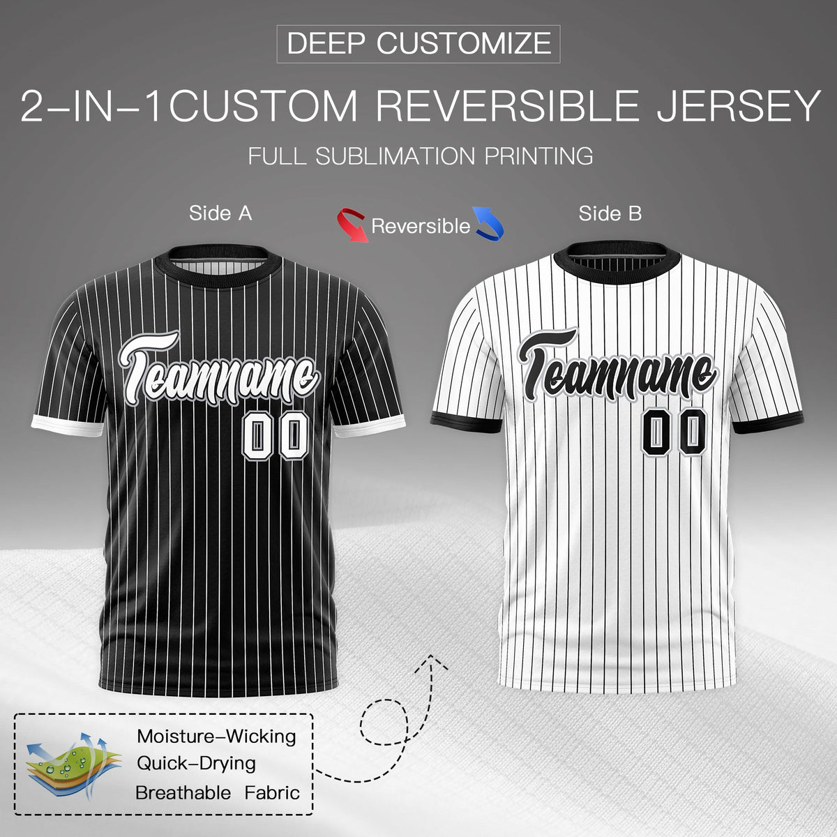 Custom White Black Silver Reversible Stripe Fashion T-shirt| KXKSHOP
