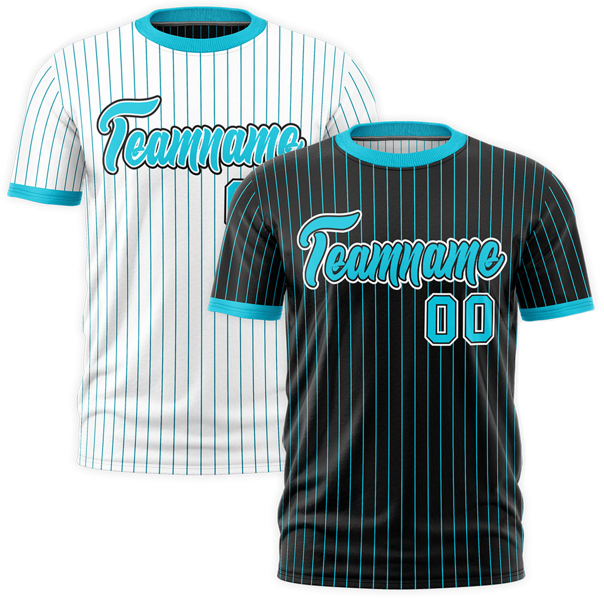 Custom Sky Blue Black White Reversible Stripe Fashion T-shirt| KXKSHOP