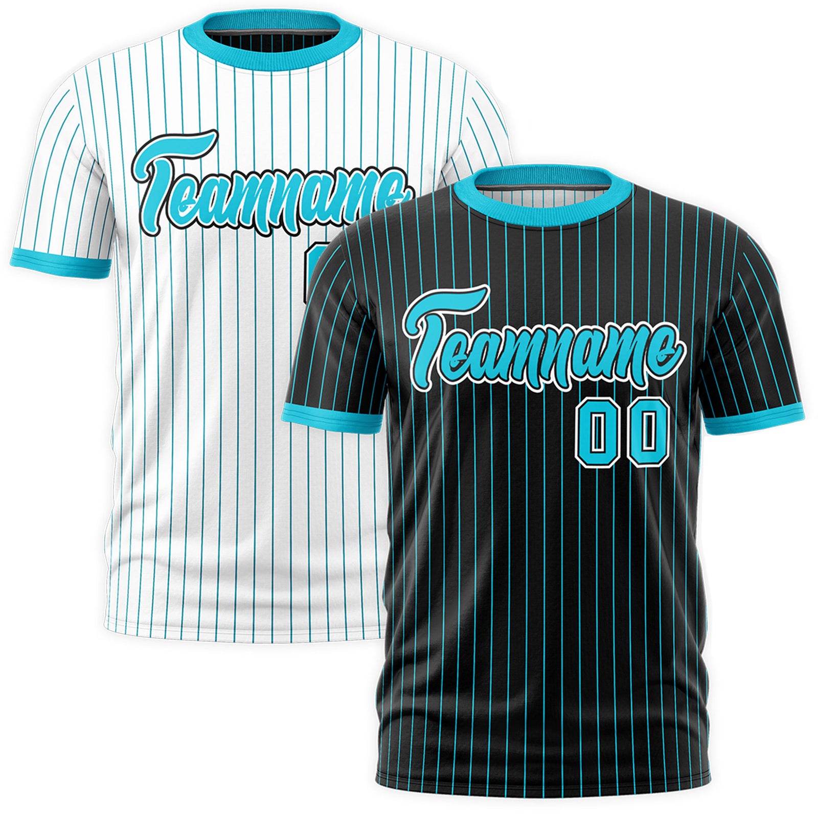 Custom Sky Blue Black White Reversible Stripe Fashion T-shirt| KXKSHOP