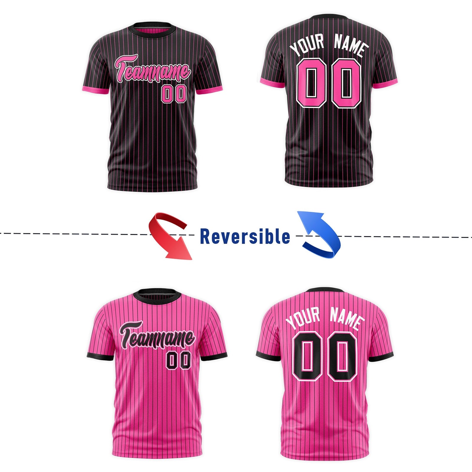 Custom Pink Black White Reversible Stripe Fashion T-shirt| KXKSHOP