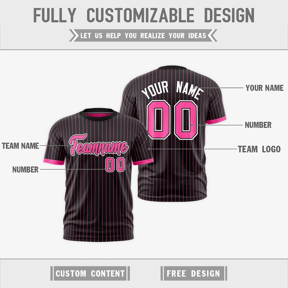 Custom Pink Black White Reversible Stripe Fashion T-shirt| KXKSHOP