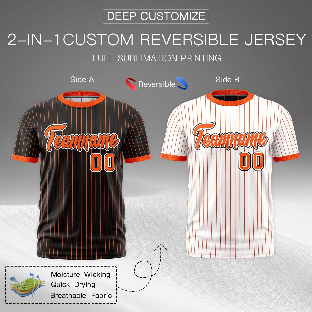 Custom Orange Black White Reversible Stripe Fashion T-shirt| KXKSHOP