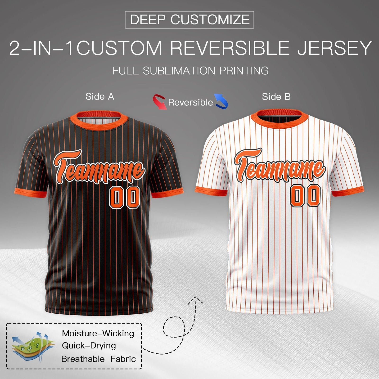 Custom Orange Black White Reversible Stripe Fashion T-shirt| KXKSHOP