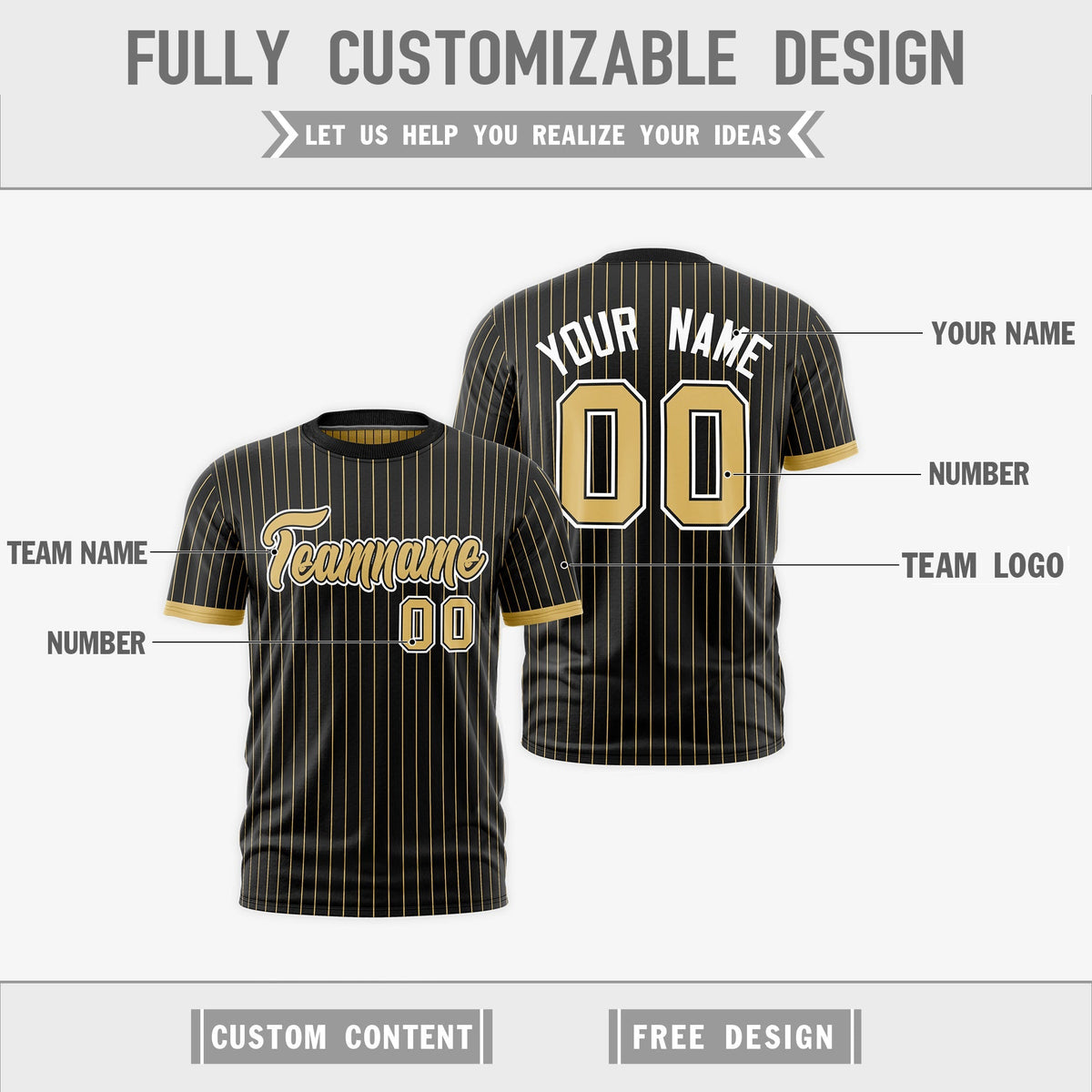 Custom Old Gold Black White Reversible Stripe Fashion T-shirt| KXKSHOP