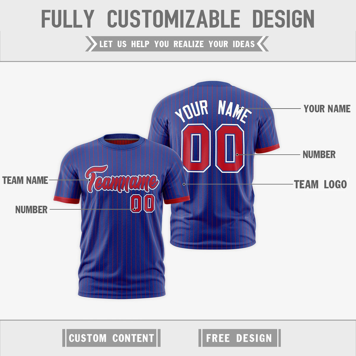 Custom Red Royal Blue White Reversible Stripe Fashion T-shirt| KXKSHOP