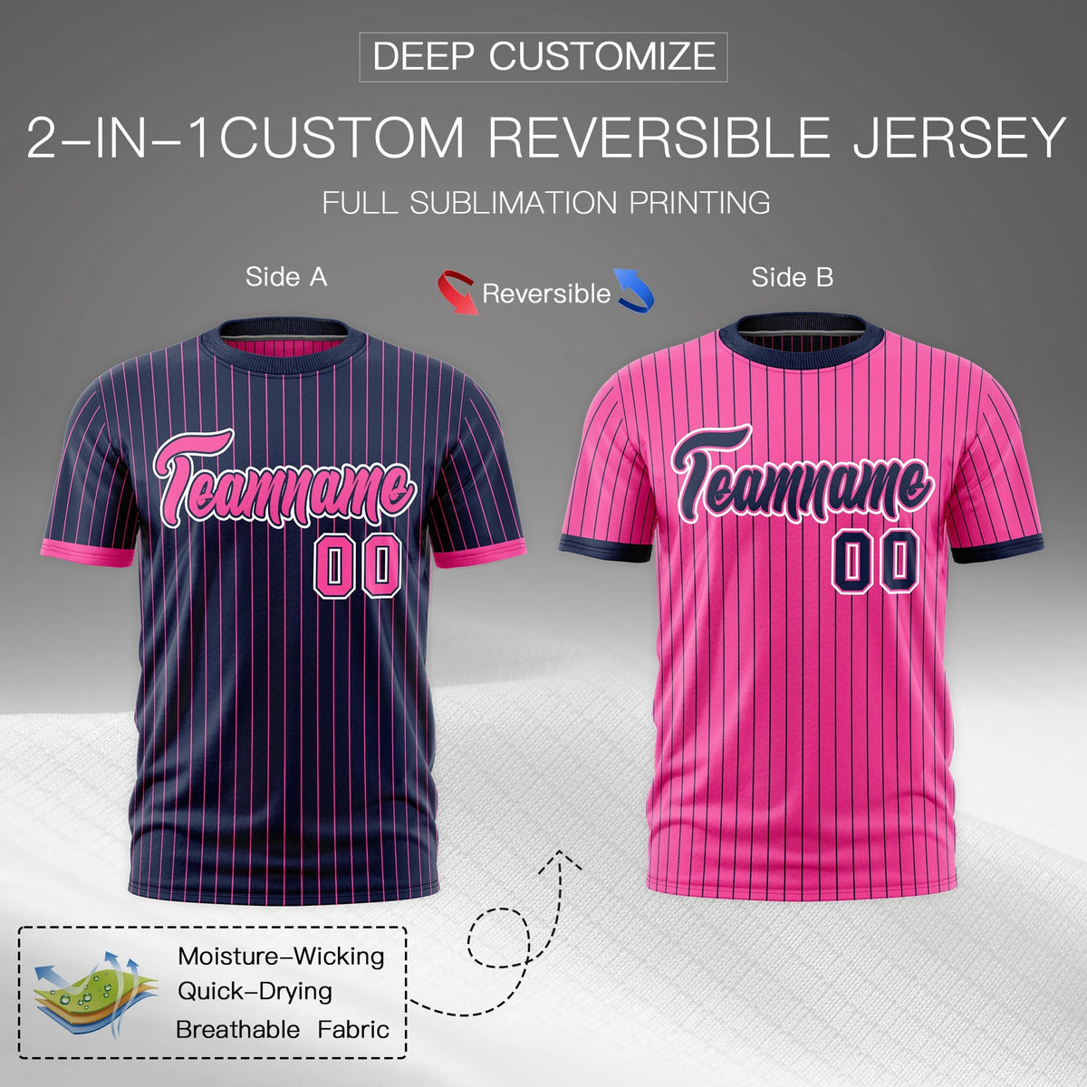 Custom Pink Navy White Reversible Stripe Fashion T-shirt| KXKSHOP