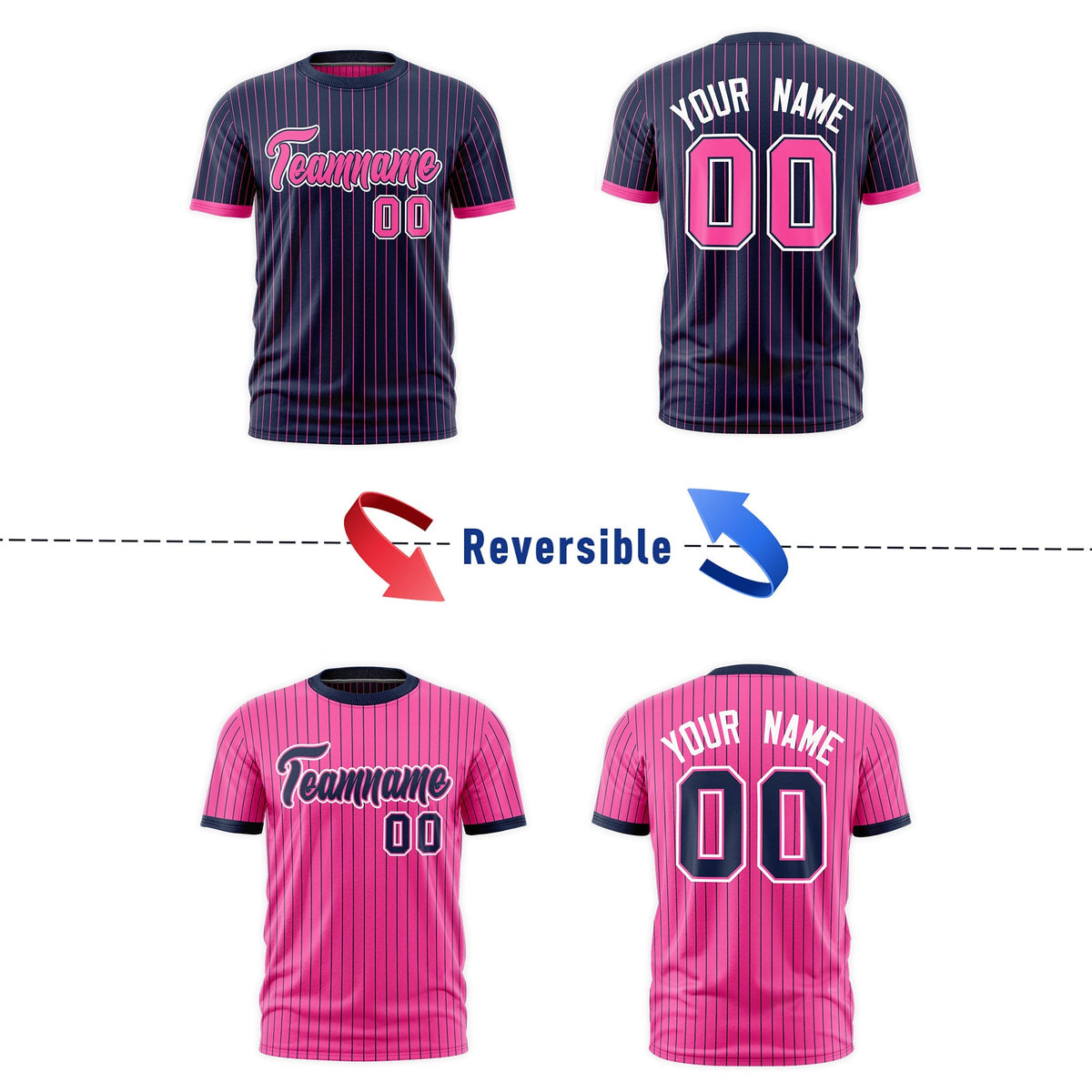 Custom Pink Navy White Reversible Stripe Fashion T-shirt| KXKSHOP
