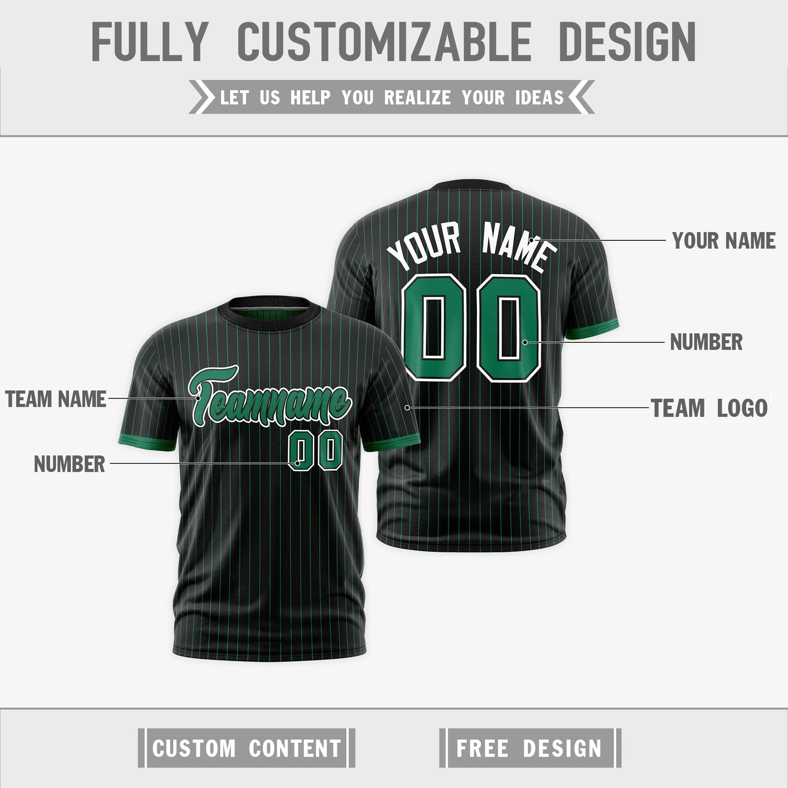 Custom Kelly Green Black White Reversible Stripe Fashion T-shirt| KXKSHOP