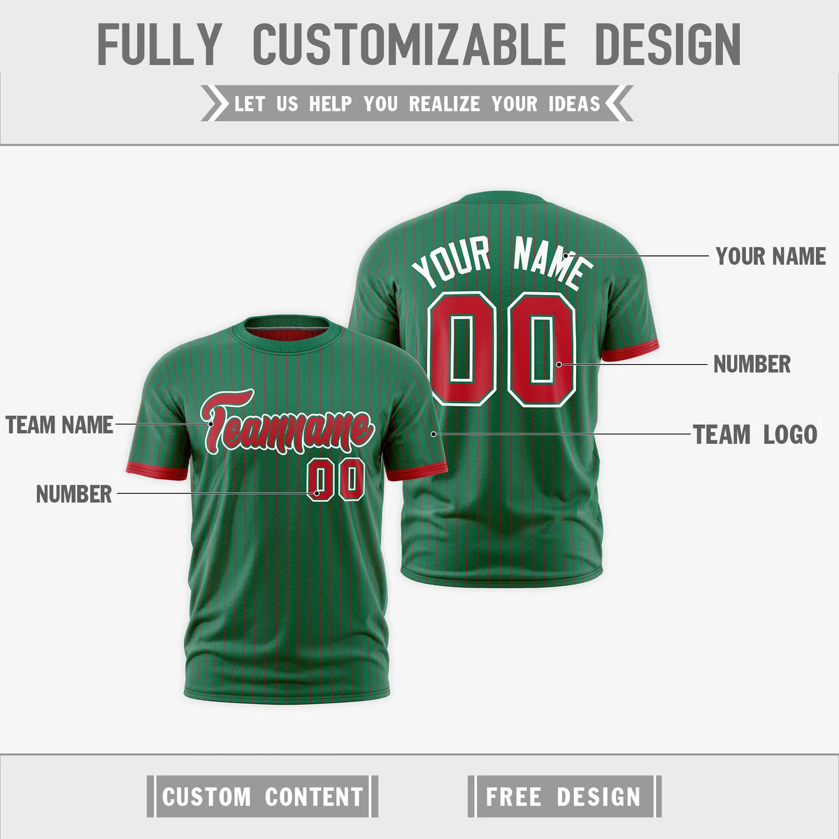 Custom Red Kelly Green White Reversible Stripe Fashion T-shirt| KXKSHOP